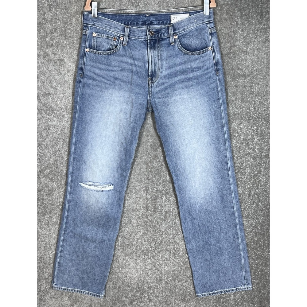 GAP Relaxed Straight Jeans Womens Sz 29/8 Blue Cotton Distressed High Rise Denim